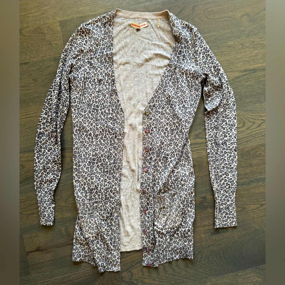 Rebecca Taylor Leopard Silk Cashmere Cardigan